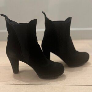 Italian Crafted Black Suede Ankle Boots | Classic Platform Heel